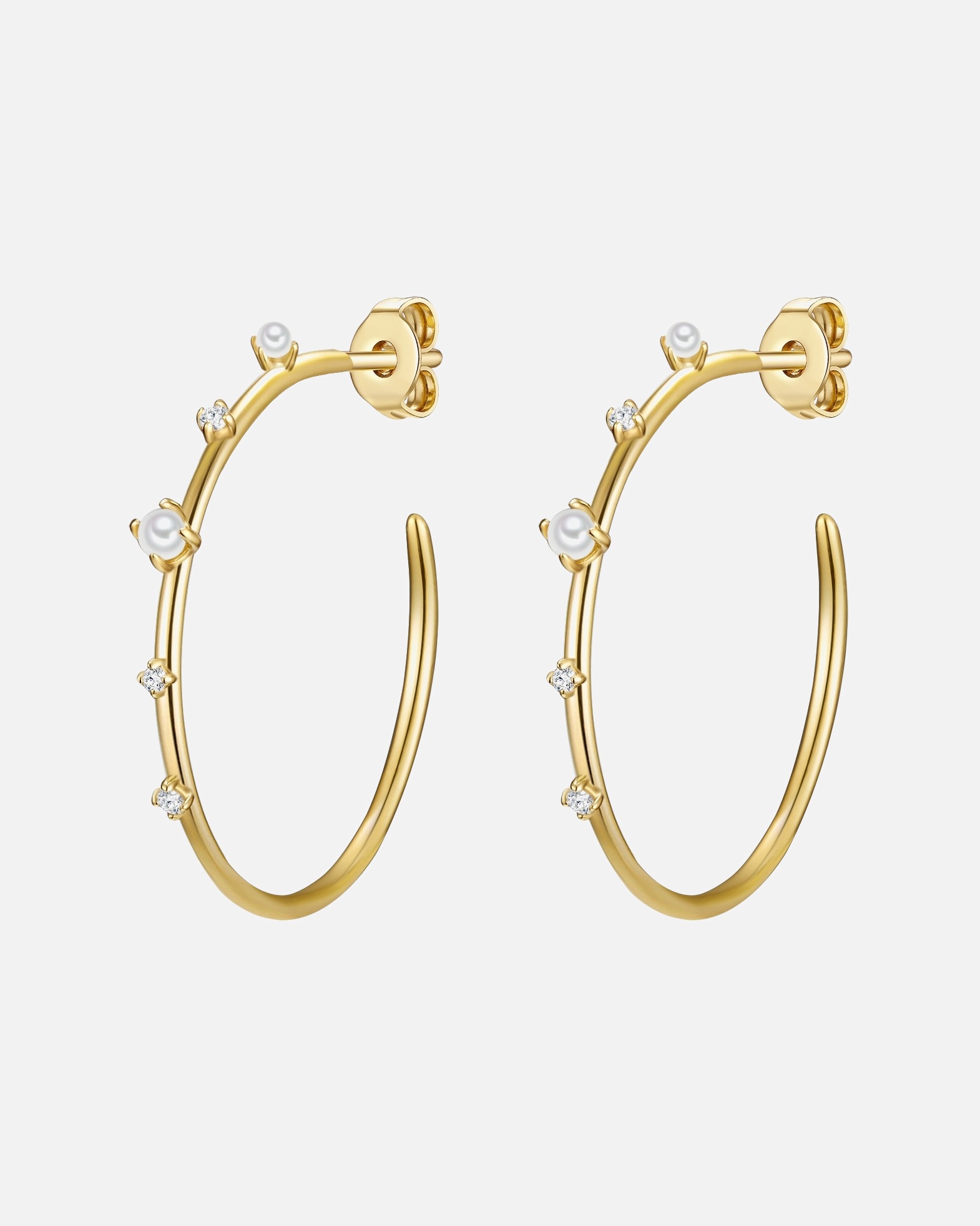 Créoles for FemmeCréoles en argent Argent sterling Oxyde de zirconium (CZ) Perle de culture d'eau douce en Or jaune27,0 mm