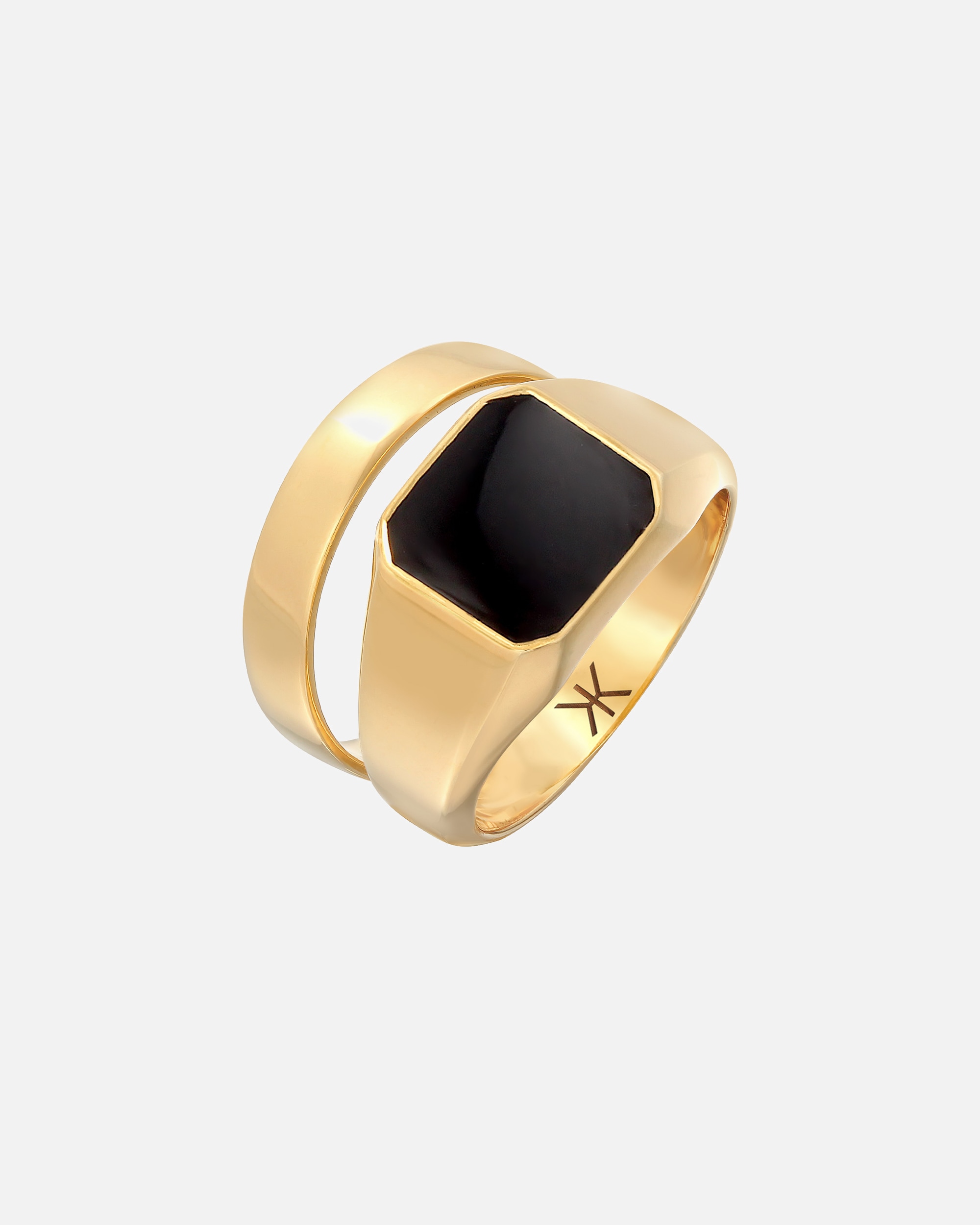 Bague for HommeKUZZOIHommes Sceau Bande angulaire Set de 2 avec émail en Argent Sterling 92560