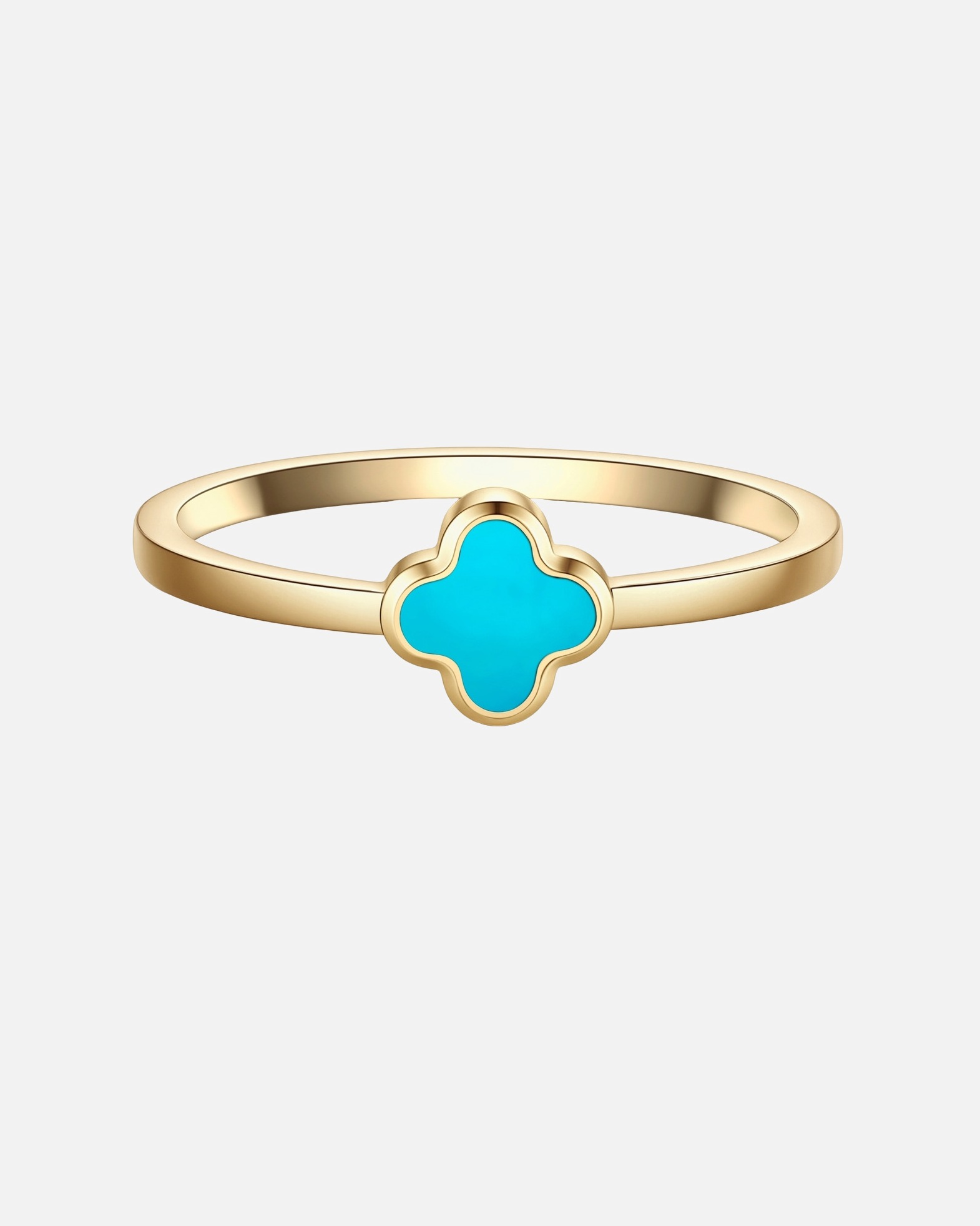 Bague for FemmeBague trèfle en acier inoxydable en or jaune avec turquoise (synth.)60