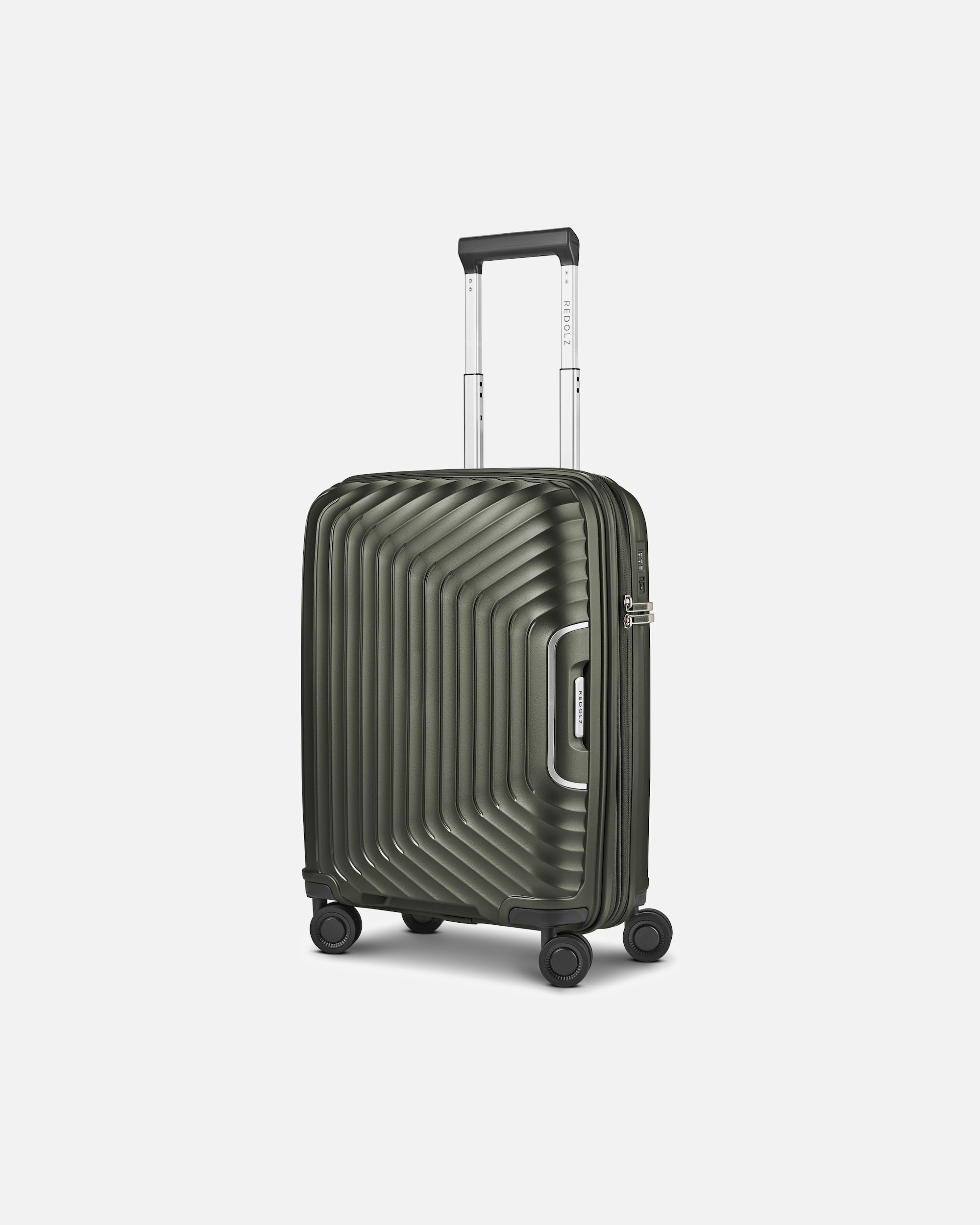 Handgepäckkoffer für Männlich Redolz Essentials 01 4 Rollen Kabinentrolley 53 cm mit Dehnfalte olive metallic