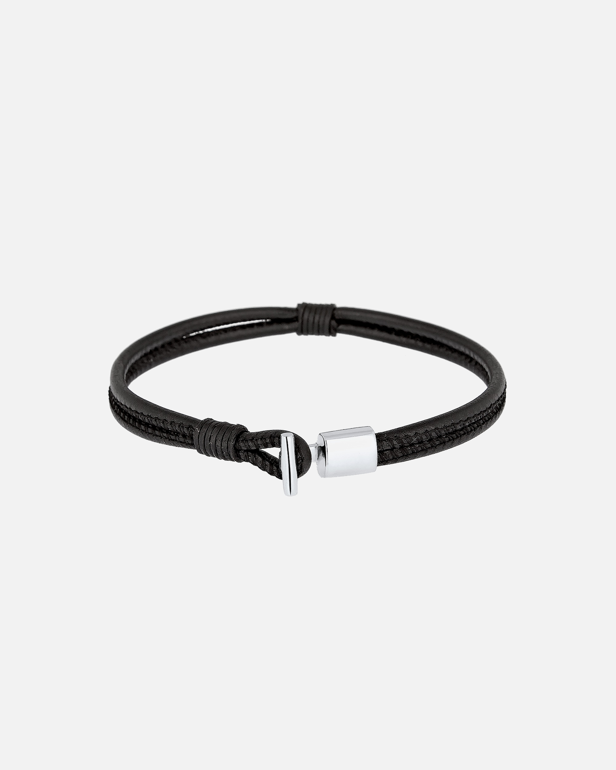 Armband für Männlich KUZZOI Herren Echtleder Knoten Haken Schwarz 925er Silber 19