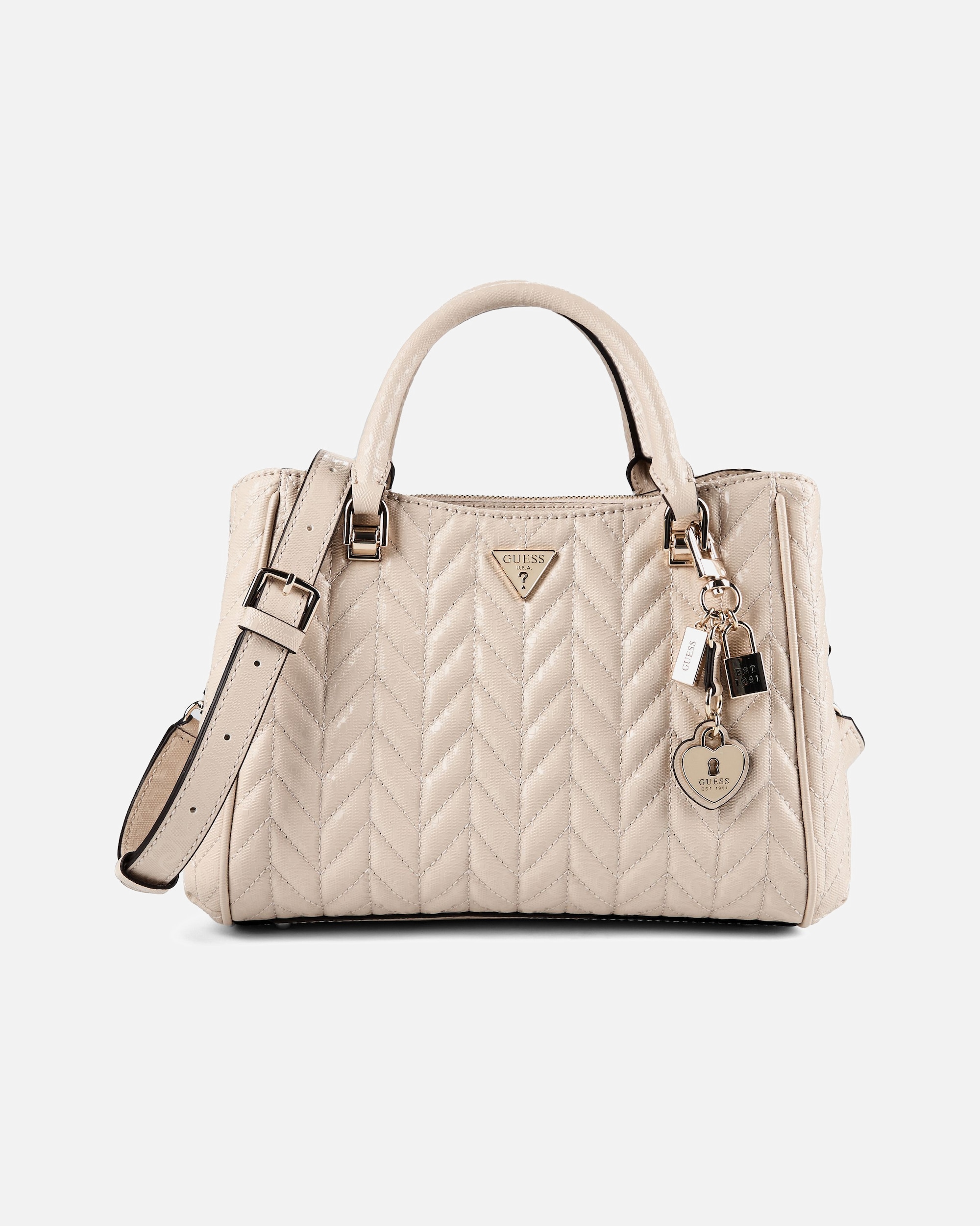Tasche für Weiblich Guess Stacey Henkeltasche light beige