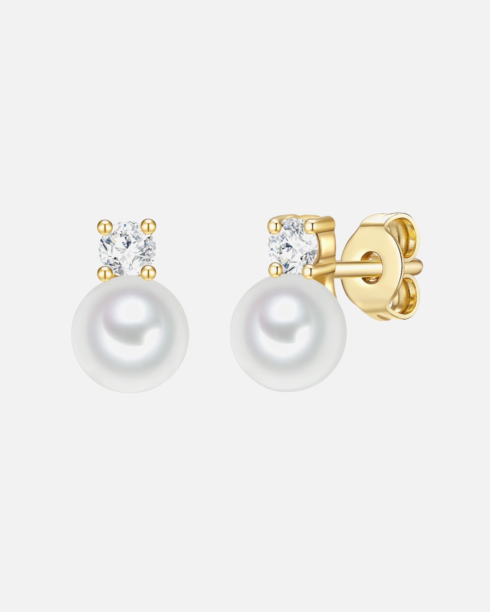 Boucle d'oreilles for FemmeTrilaniPuces d'oreilles en argent Argent sterling Oxyde de zirconium (CZ) Perle de culture d'eau douce en Or jaune9,7 mm