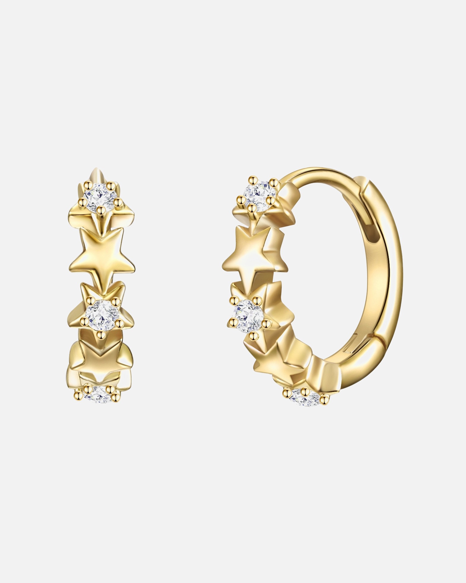 Boucle d'oreilles for FemmeCréoles en argent Étoiles Argent sterling Oxyde de zirconium (CZ) en Or jaune11,4 mm