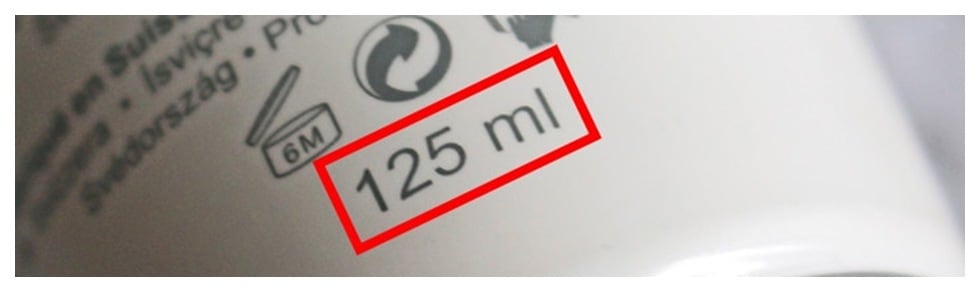 Die weisse Verpackung zeigt deutlich die Füllmenge von 125 ml.