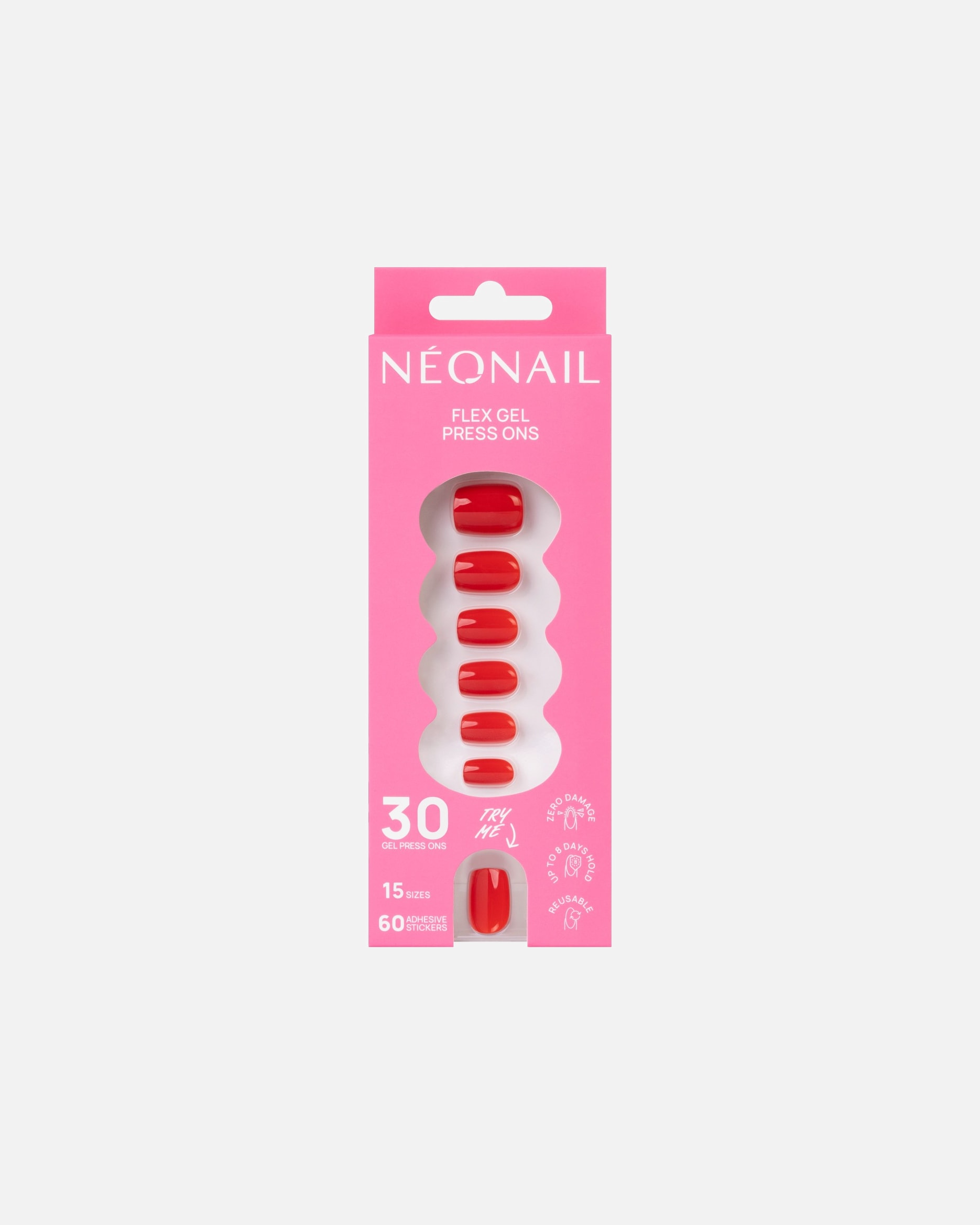 Kunstnägel für Unisex NEONAIL Flex Gel Press Ons 30 Stk - Bold Red Short Square 1 Stück